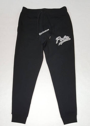 Nwt Polo Ralph Lauren Black Double Knit Script Patch Joggers