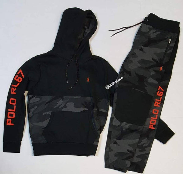 Nwt Polo Ralph Lauren Black Camo RL-67 Pullover Hoodie with Matching Black Camo RL-67 Joggers - Unique Style