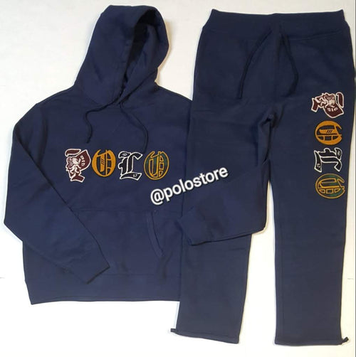 Nwt Polo Ralph Lauren Navy Logo Spellout Patch Hoodie with Matching  Navy Logo Spellout Patch SweatPants - Unique Style