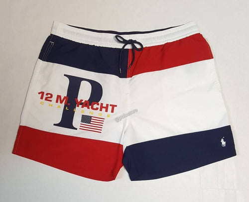 Nwt Polo Ralph Lauren Red/White/Blue 12 M Yacht Small Pony Swim Trunks - Unique Style