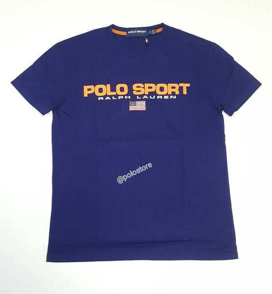 Nwt Polo Sport Navy Blue/Orange Spellout Classic Fit Tee - Unique Style